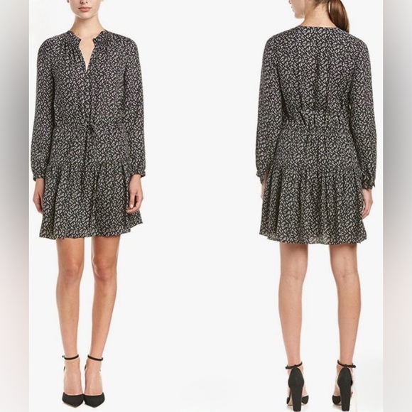 Rebecca Taylor Dresses & Skirts - Rebecca Taylor Black Floral Long Sleeve Dress 100% silk Size 6